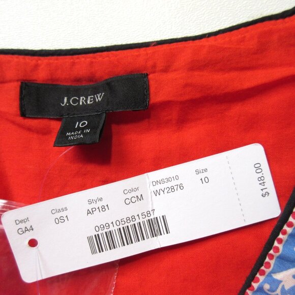 NWT J.Crew Button-up Tiered Midi in Cerise Cove Red Classic Block Print Dress 10 - Picture 4 of 8